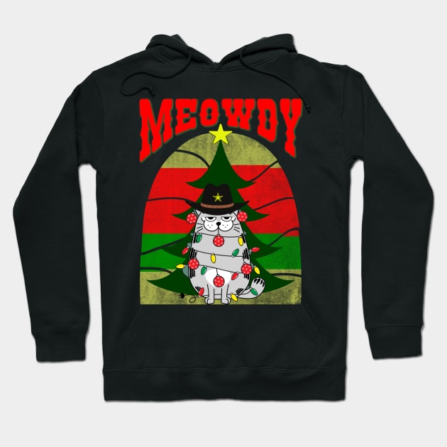 Meowdy, Festive cat with Christmas lights and ornaments Hoodie by Blended Designs